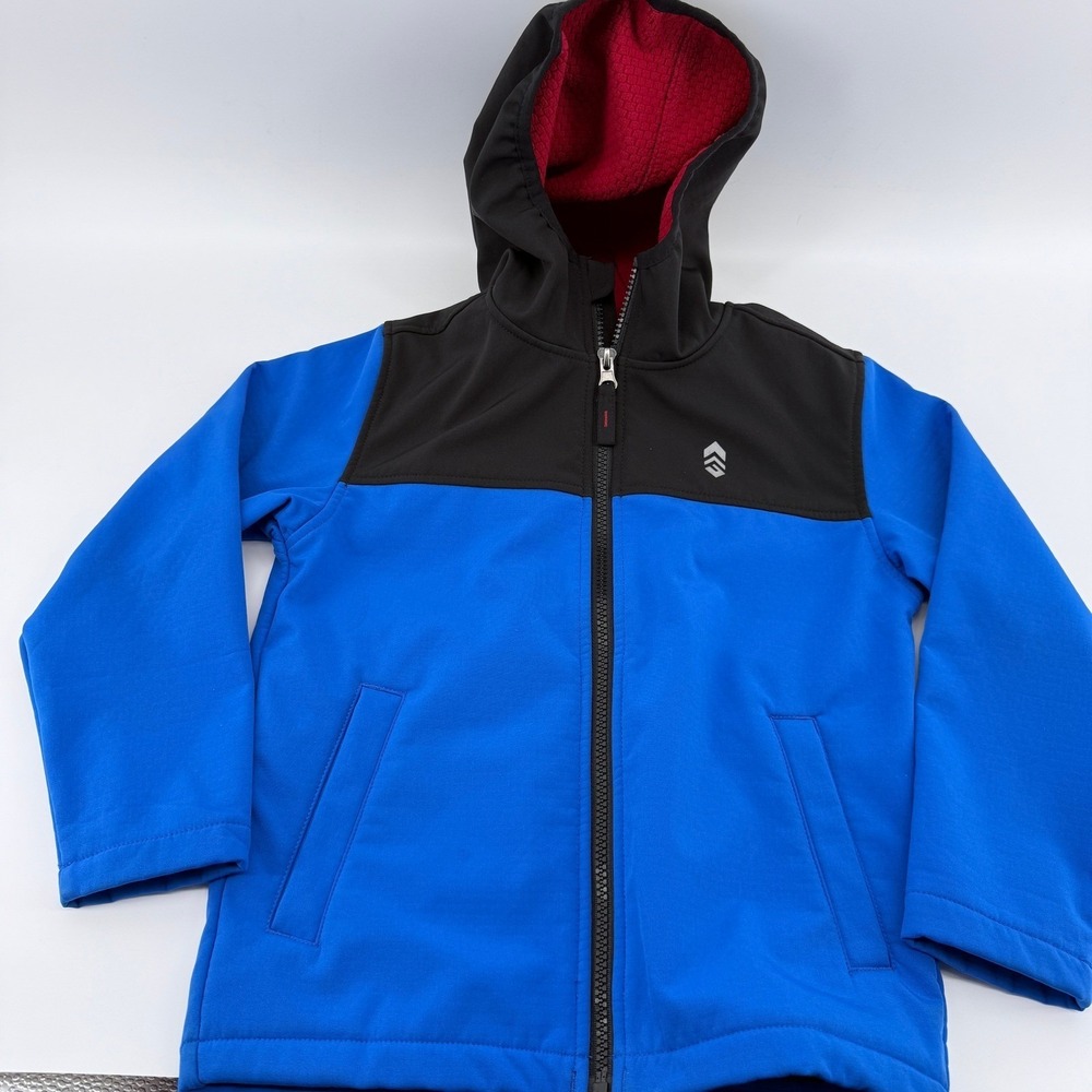 Free Country‎ Softshell Hooded Jacket Kids Size 5/6 Blue Black Fleece Lined